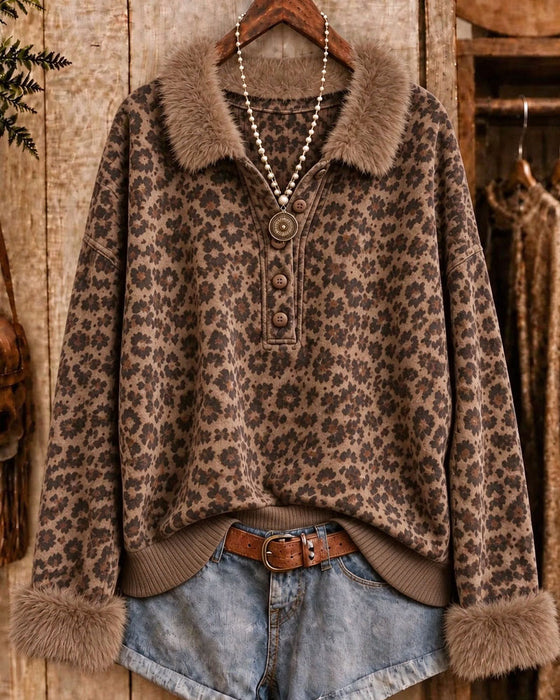 Sweatshirt Slag Knappet Leopard Trykk Langermet