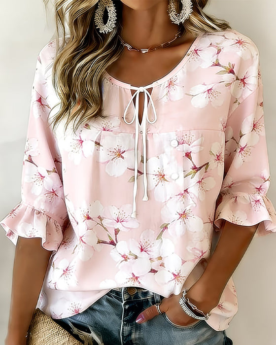Bluse Kirsebærblomsttrykk Slips