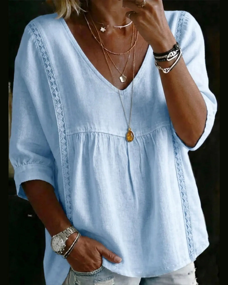 Bluse V-Hals Blonder Hul Veat
