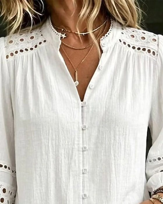 Bluse Mandarin Krave Hollow Out