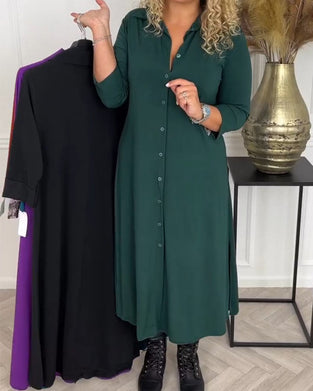 Ensfarget skjortekjole med knapper