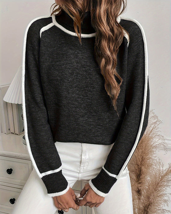 Turtleneck kontrastfarge enkel pullover genser