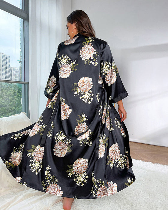 Sexy pyjamas kjole i stor størrelse med trykt silke