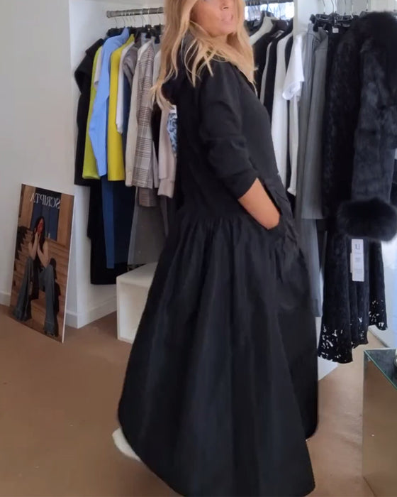 Kjole med glidelås og hette, lappeteppelomme