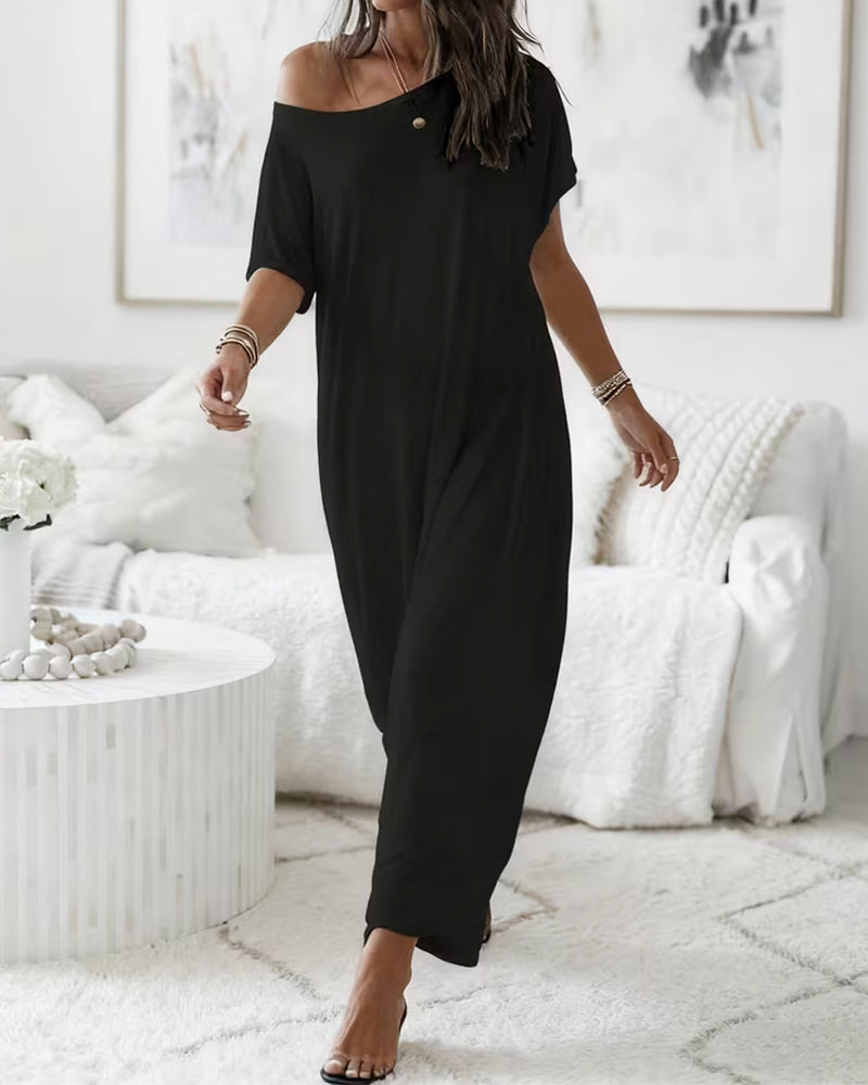 Kjole Ensfarget Lang Casual