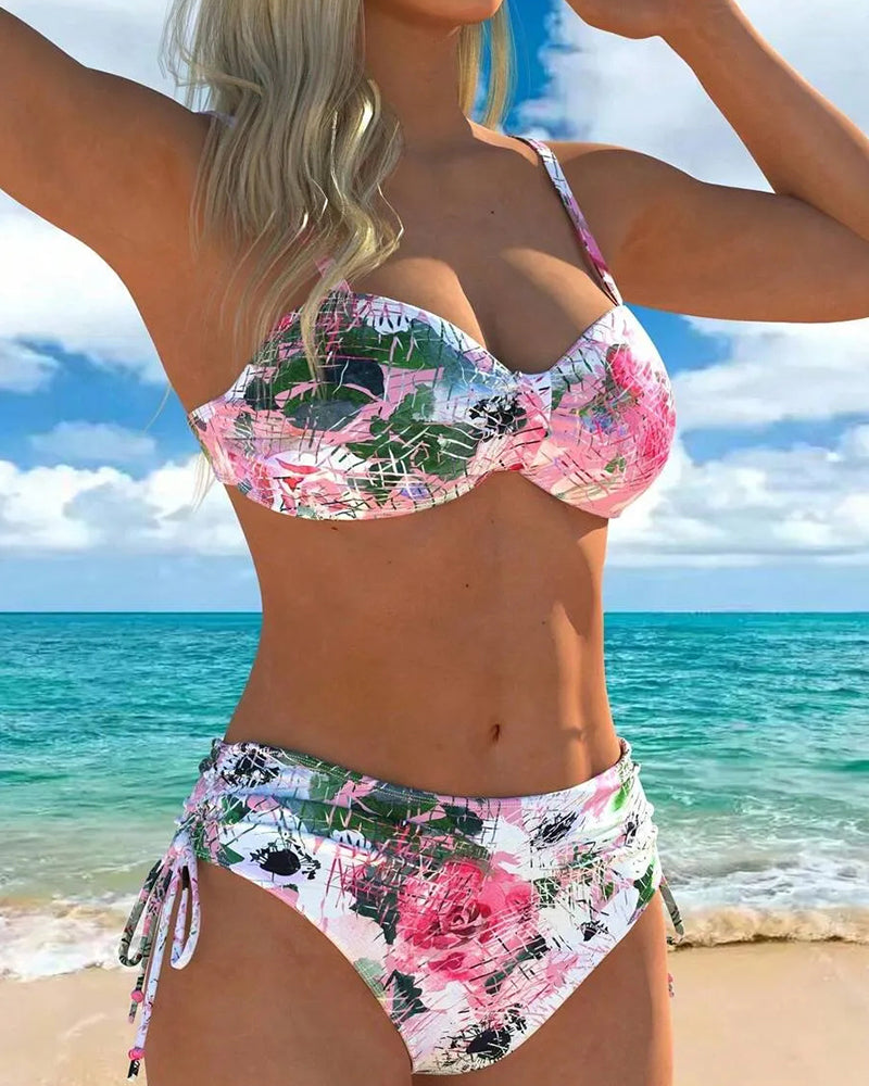 Bikinis Rosa Og Hvit Rose Trykk