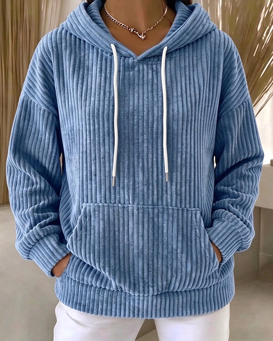 Hoodie Solid Dragsnor Casual
