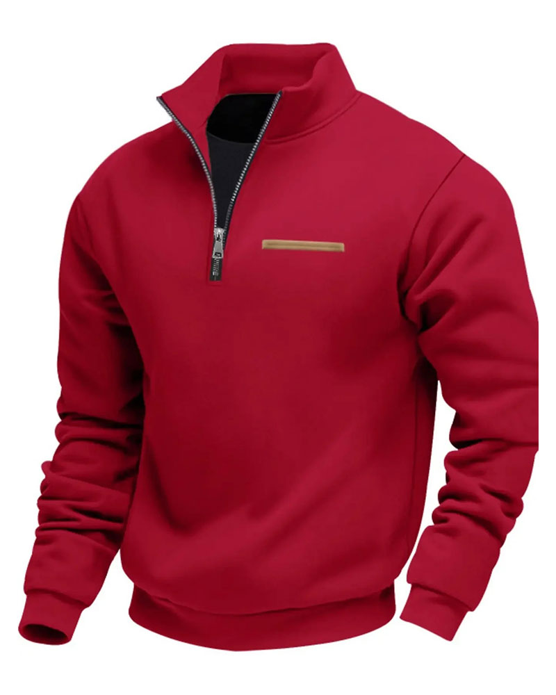 Sweatshirt Ensfarget Ståkrage Glidelås