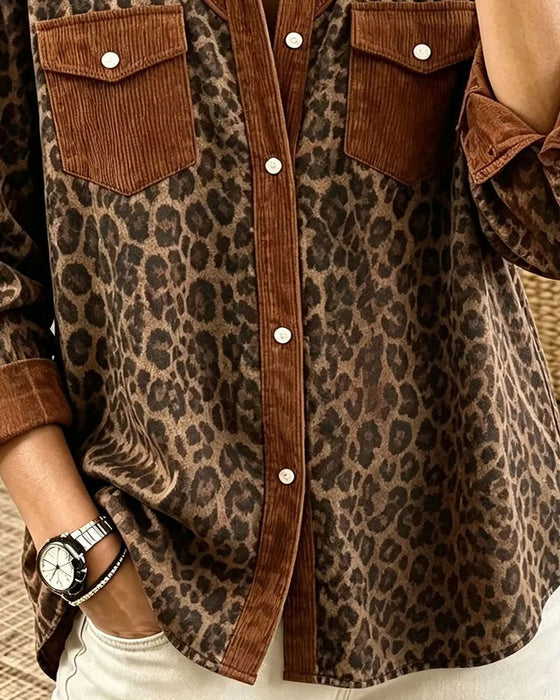 Skjorte Jakkeslag Knapp Leopard Fargeblokk