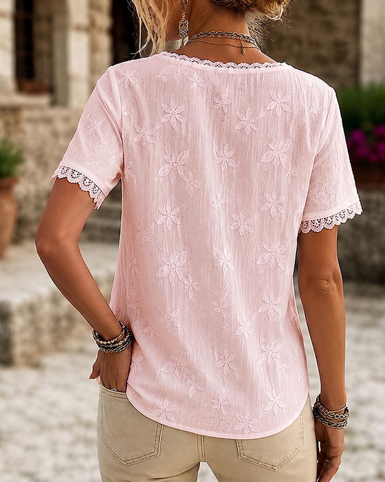 Bluse V-Hals Blonder Kort Erme