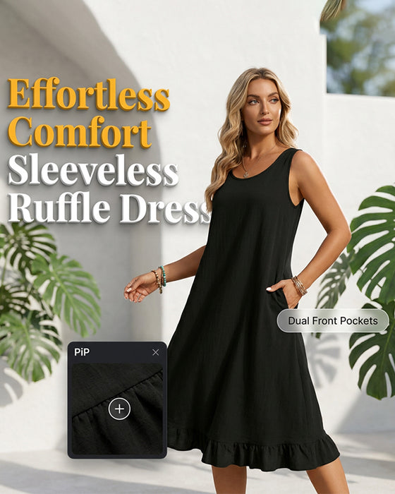 Kjole Ermeløs Solid Ruffle