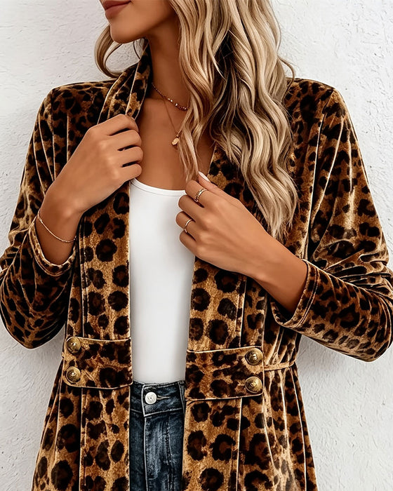 Kåpe Leopardmønster Mellomlang Cardigan