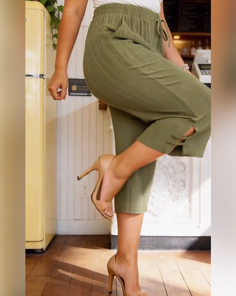 Bukse Snøring Plissert Croppet Breibein