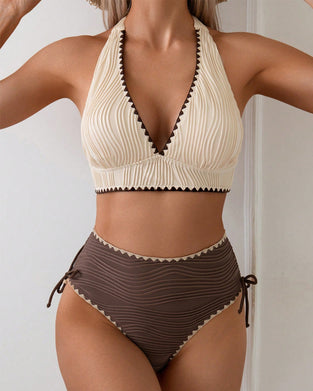 Bikini To-dels Set Med Halterhals og Kontrastfarge Design