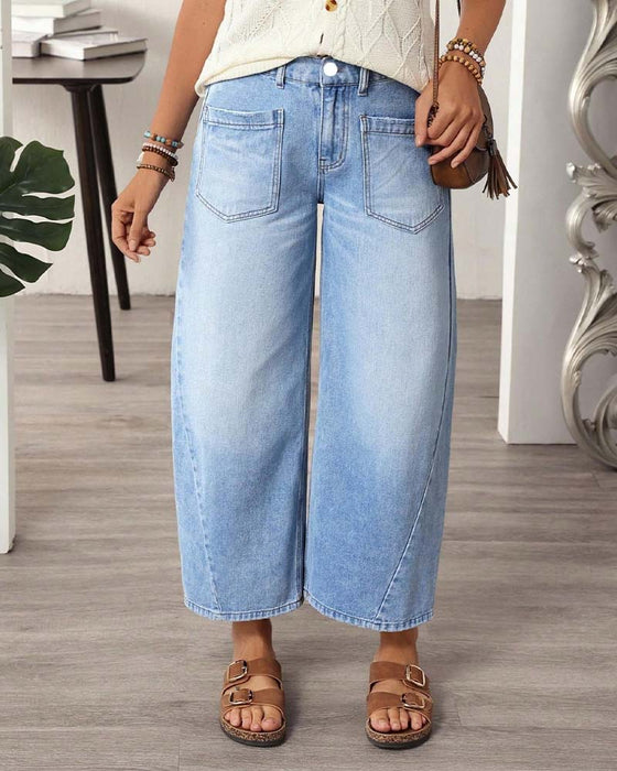 Jeans Denim Elastisk Midje Vida Ben Croppet