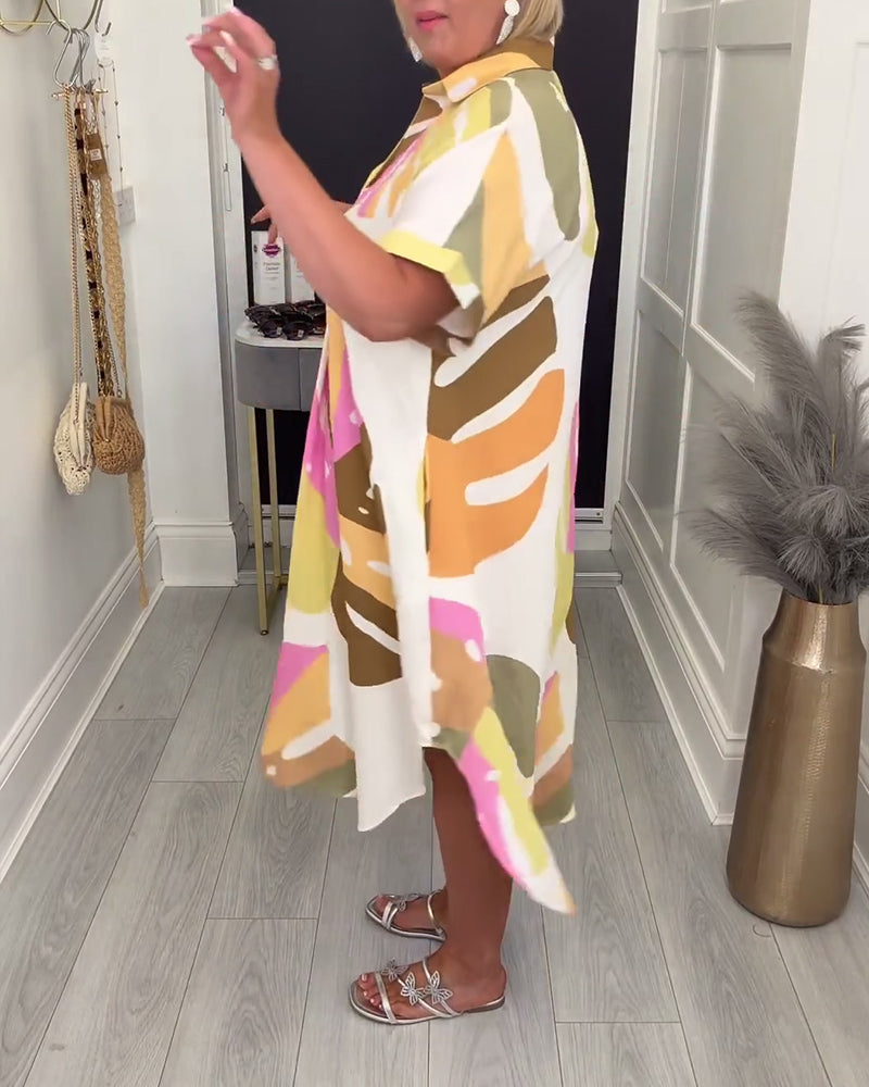 Kjole Revers Løstsittende Trykket Skjorte