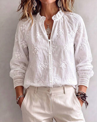 Bluse Ruffle Kant Mandarin Krage