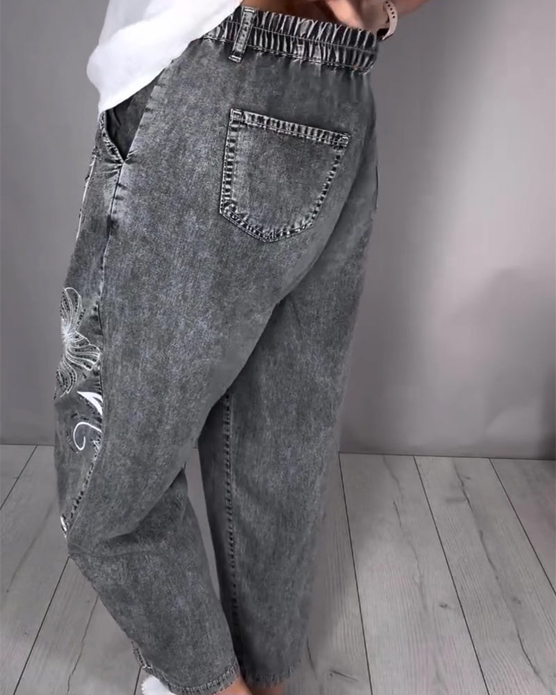 Jeans Blomstret Trykk Nedslitt