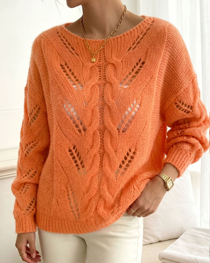 Pullover Rund Hals Drop Skulder Utskjæring Solid Strikket