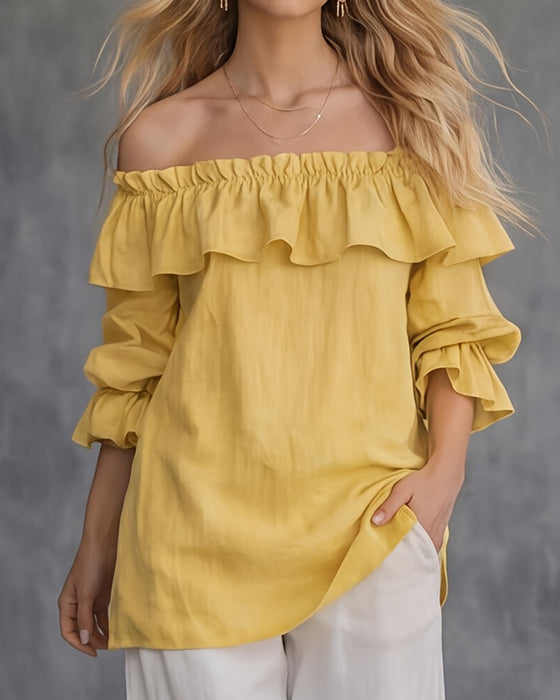 Bluse Off-Shoulder Ruffle Solid Løs