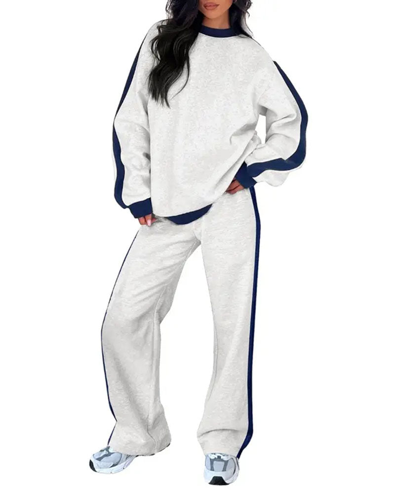 Sett Side Fargeblokk Rund Hals Sweatshirt