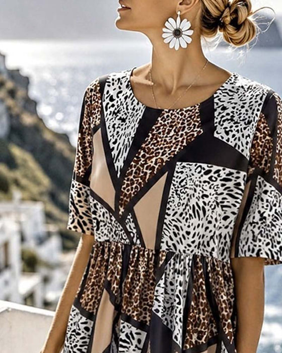 Kjole Geometrisk Patchwork Leopard Full Skjørt Maxi