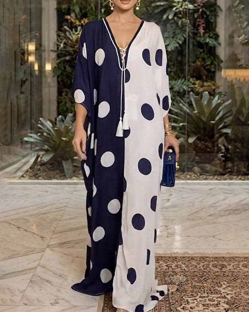 Kjole V-Hals Stor Polka Dot Casual