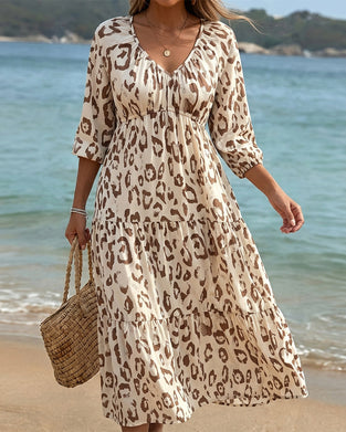 Kjole Leopard Trykk V-hals