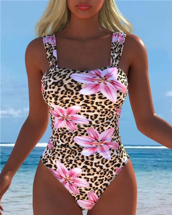 Ett-Delt Leopard Og Lilje Trykk