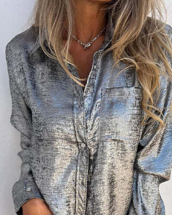 Bluse Langermet Fin Skimmer Lomme Knappefront