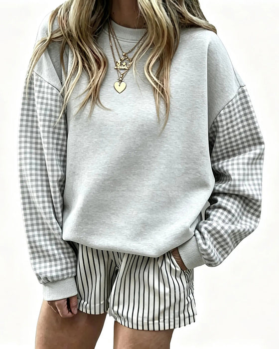 Sweatshirt Rund Hals Rutet Lappeteppe Ensfarget