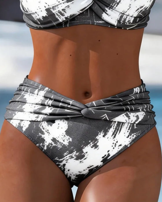 Bikini Halter Plissert Metall Knapp