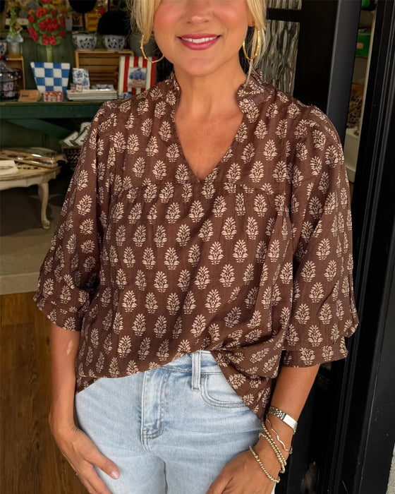 Bluse Trekvart Erme Trykt Avslappet