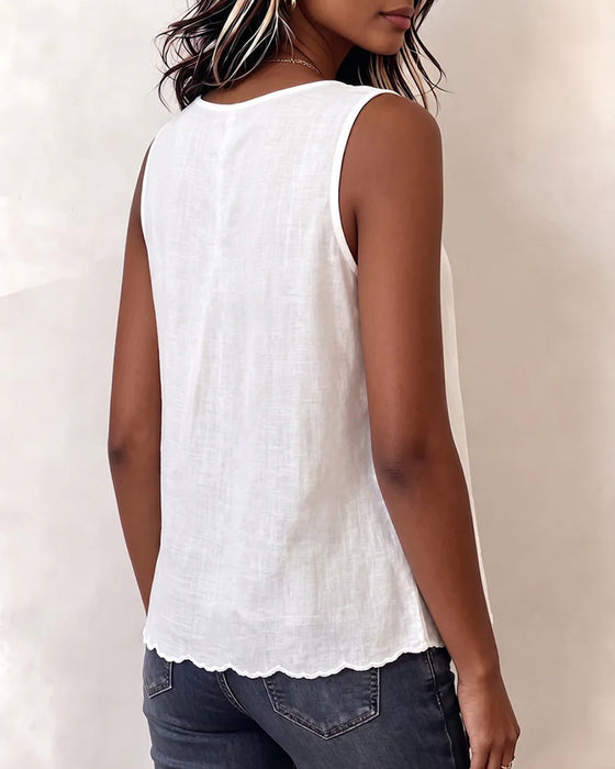 Ensfarget V-Hals Plissert Singlet