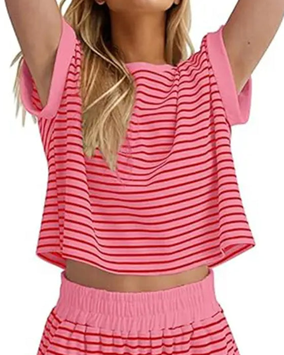 Sett Stripet Kortermede Shorts