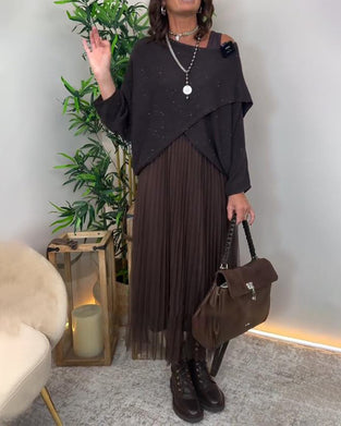 Set Med Elegant Stil, Asymmetrisk Genser Og Spetsrok