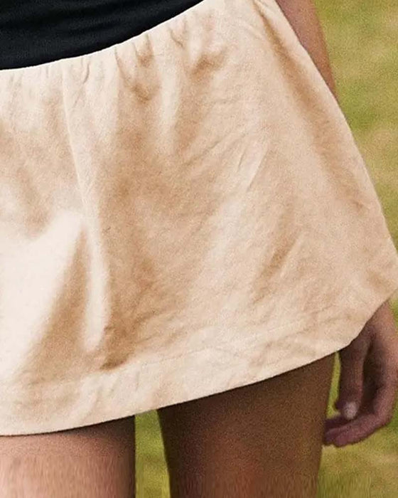 Solid Farget Toedelt Kjol Med Innebygde Shorts