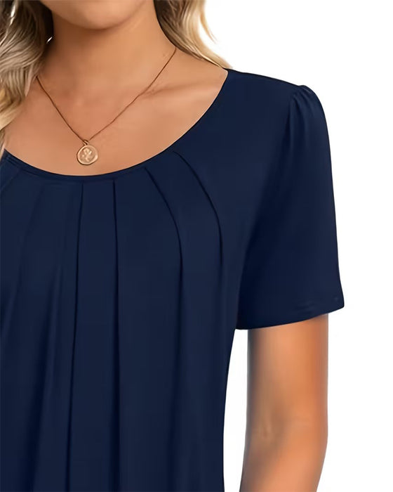 T-Shirt Plissert Casual Kort Erme