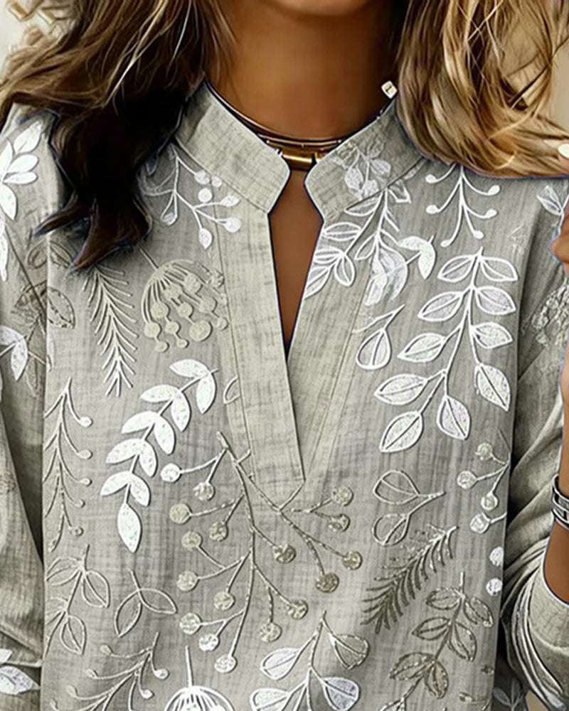 Bluse Med Blomstermønster Og Ståkrage