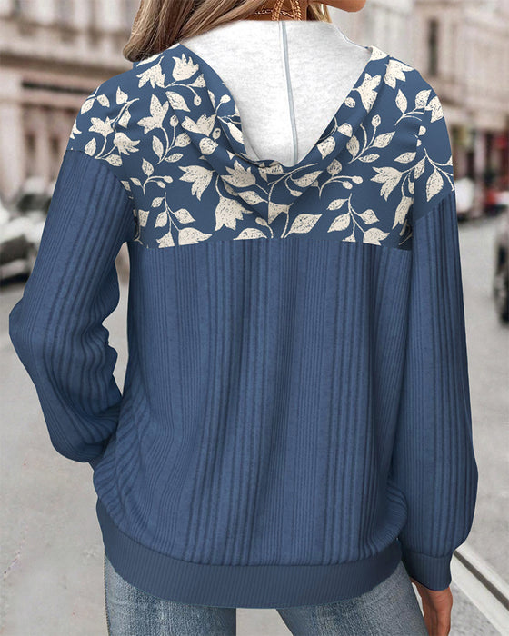 Genser Med Hette Halvglidelås Blomstermønster