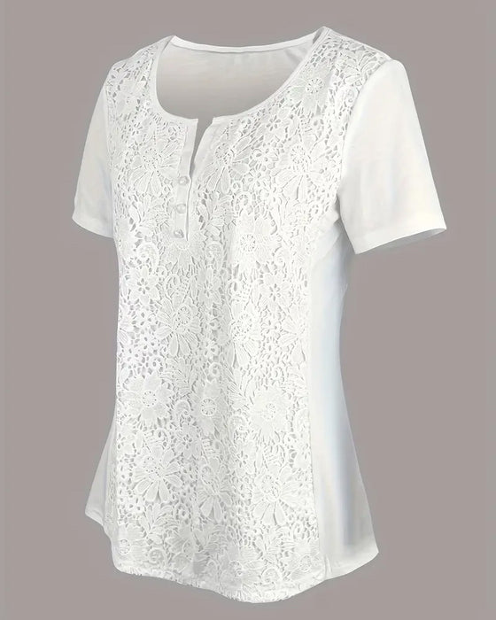 Bluse Rund Hals Blondedetalj