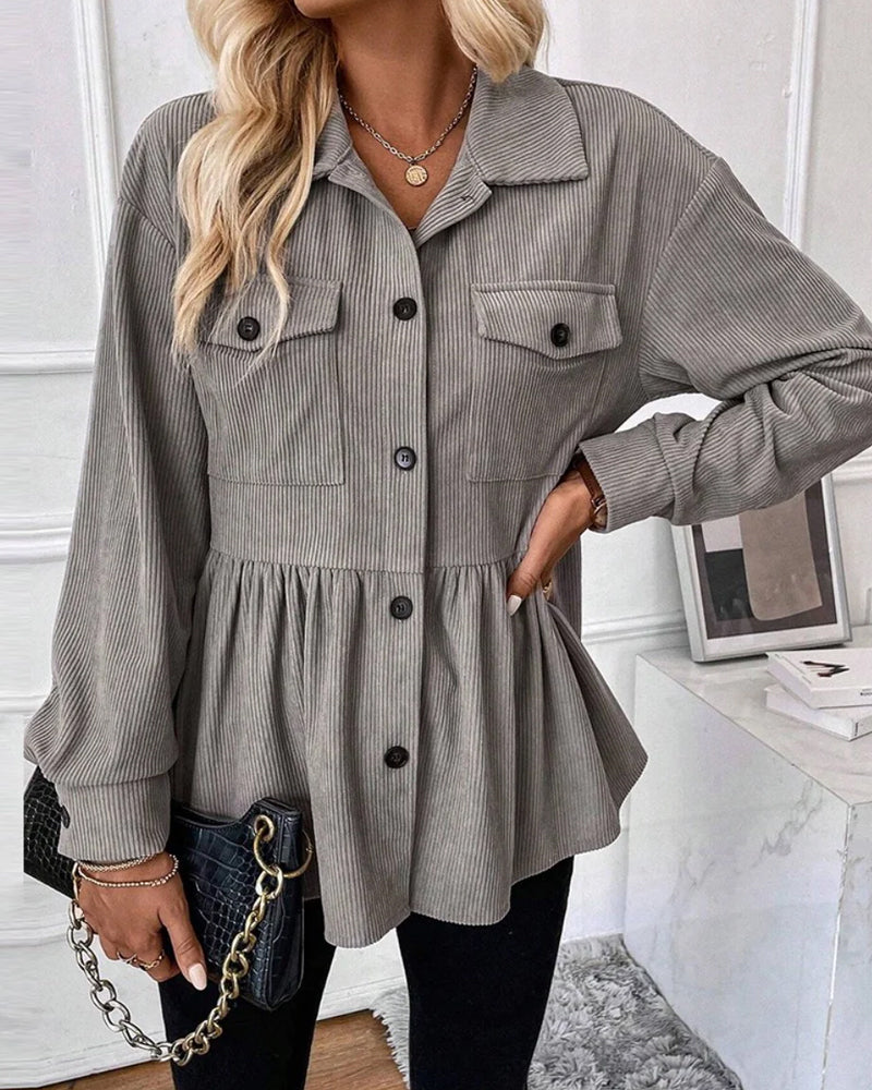 Top Med Lomme Detalj, Korduroystoff Og Knappdesign