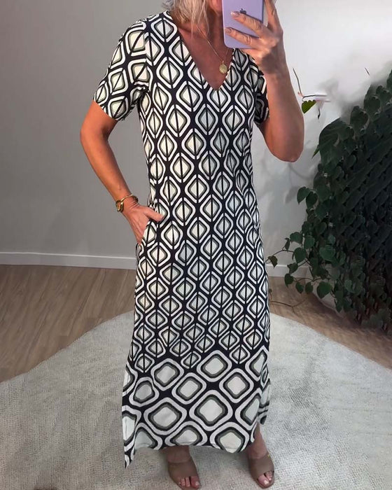 Kjole V-Hals Geometrisk Kortermet