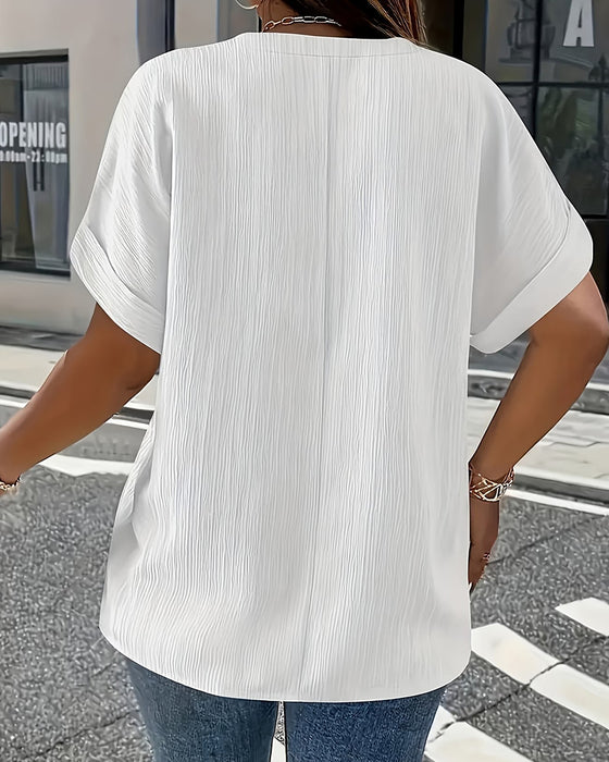 100% Bomull T-Skjorte V-Hals Løs Teksturert