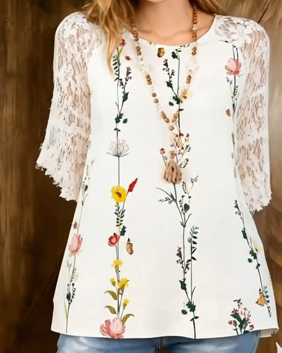 T-Skjorte Blonde Lappeteppe Blomstermønster