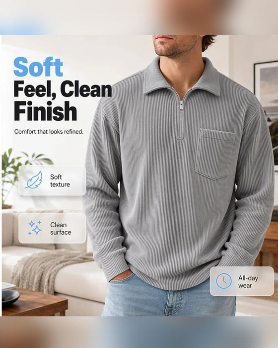 Sweatshirt Ribbet Halv Glidelås Krage Lang Erme