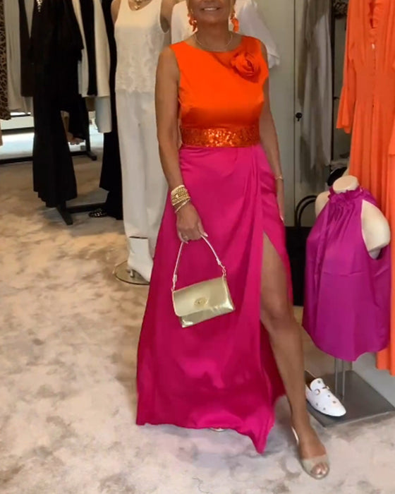 Uformell kjole uten erme med splitt