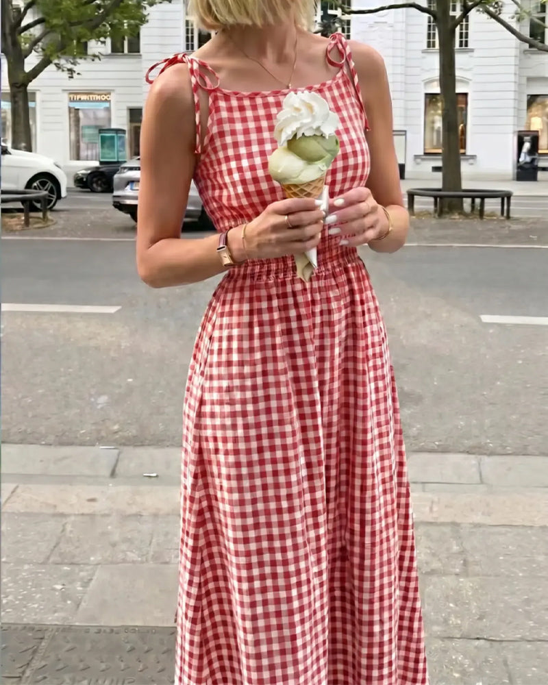 Kjole Snøring Rutete Seler A-Linje