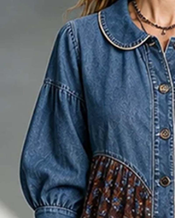 Kjole Skjortekrage Patchwork