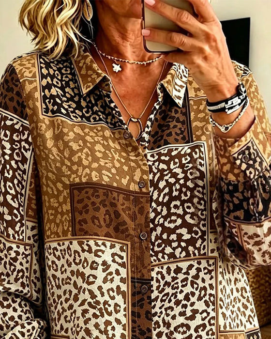 Skjorte Jakkeslag Knapp Leopard Rutete